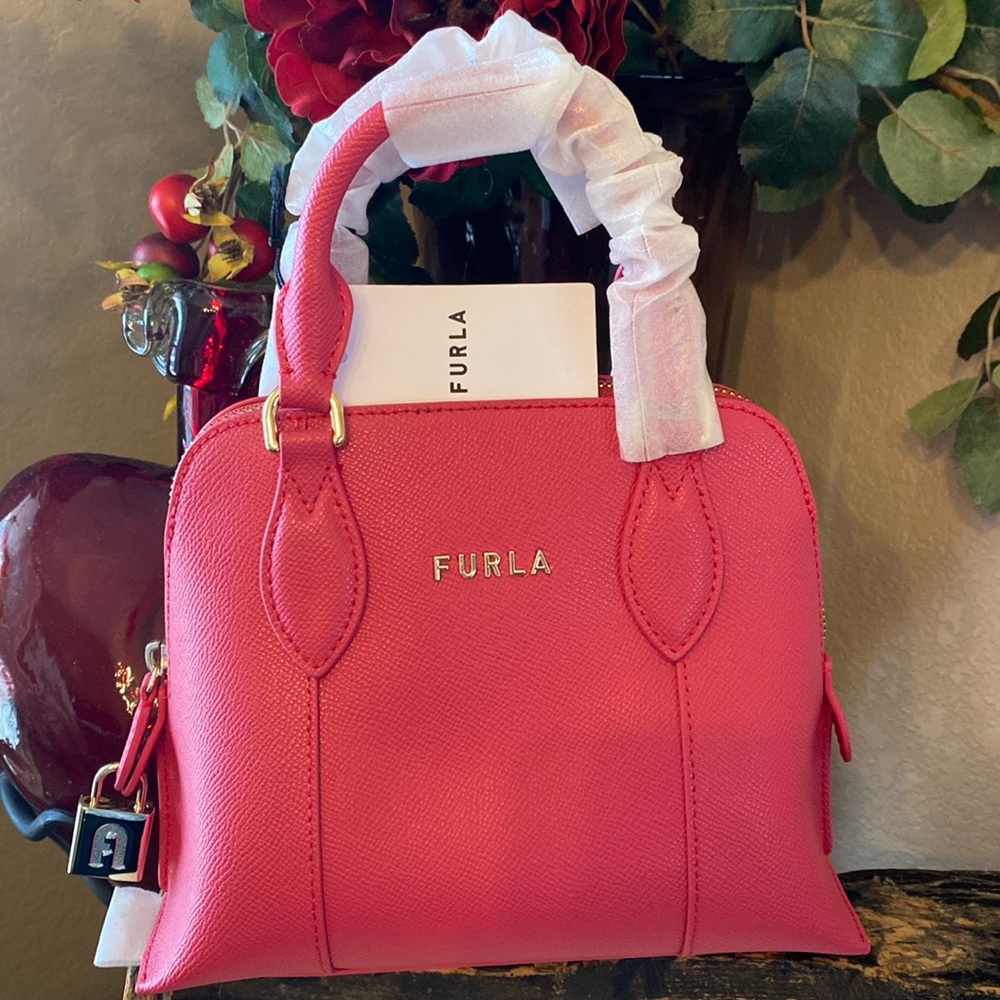 New Furla Vittoria Top Handle Dome Crossbody Bag Shock Pink